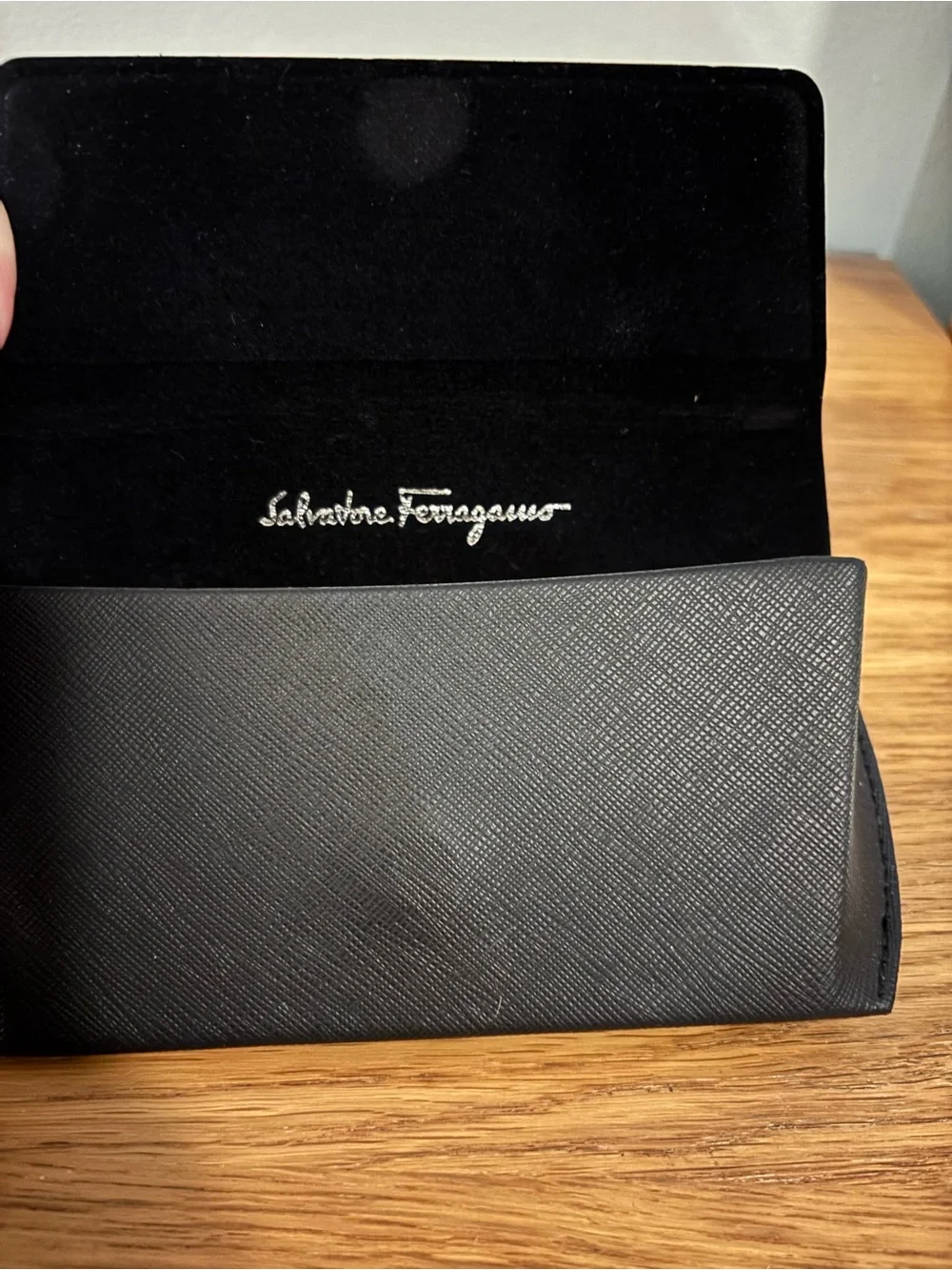 Salvatore Ferragamo hard-shell sunglasses case textured exterior embossed logo